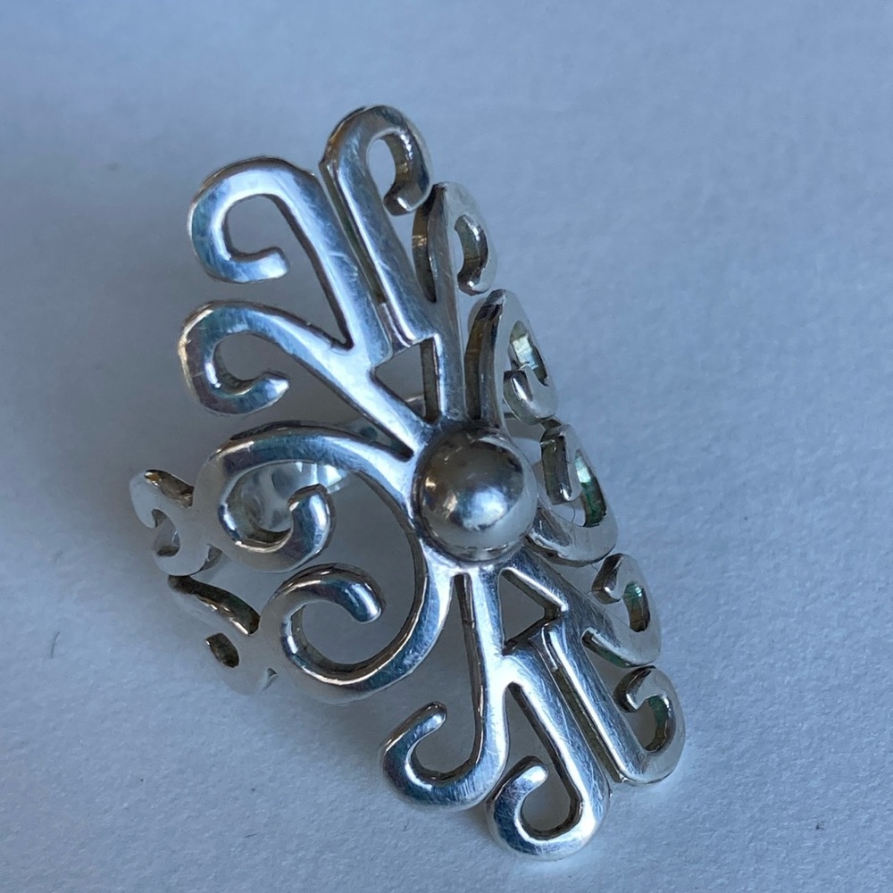 Vintage Sterling Silver size 10.5 scroll ring .925 Made in Mexico